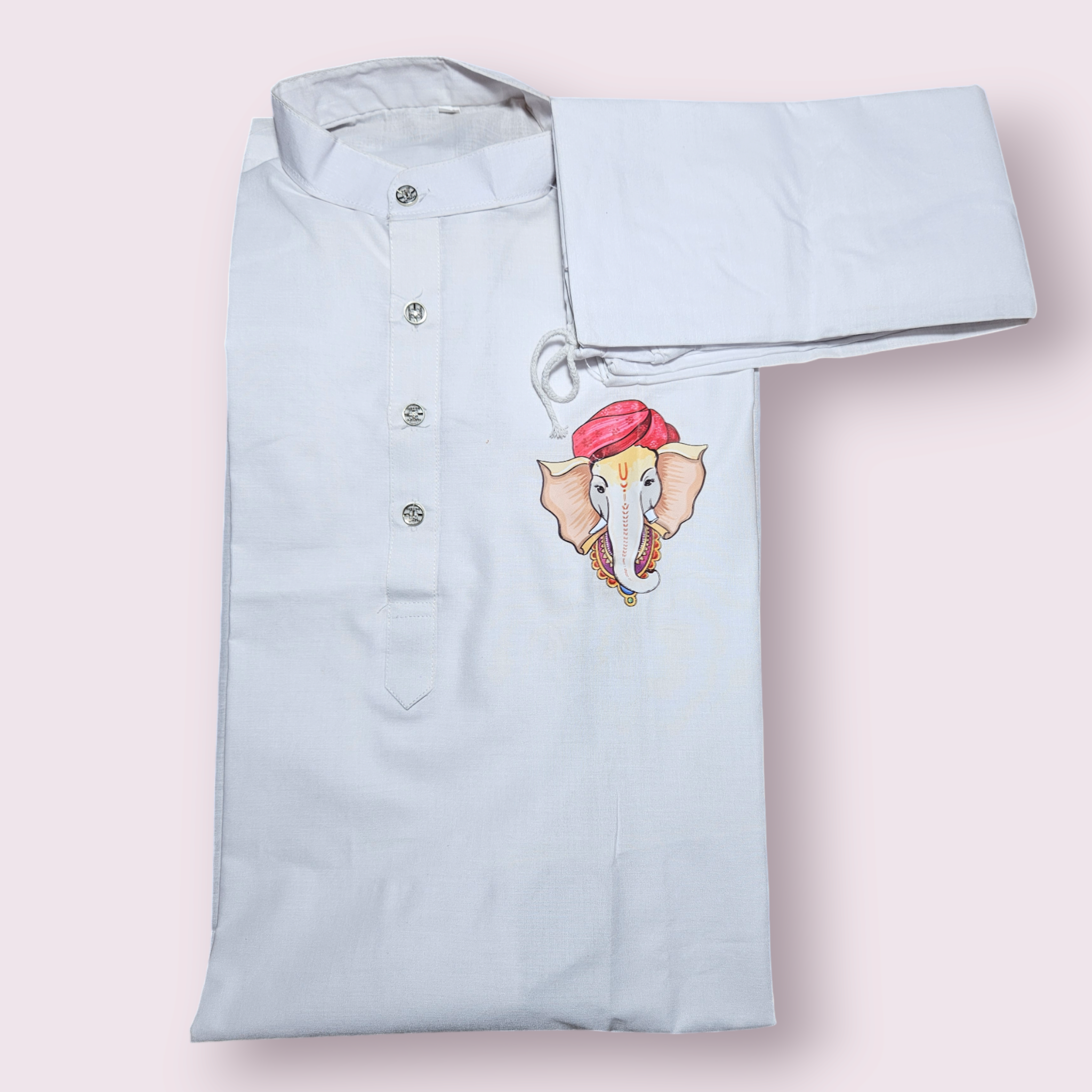 Ganapati White  Kurta Paijama Set 3